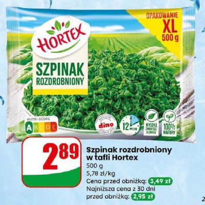 Szpinak rozdrobniony w tafli Hortex promocja w Dino
