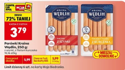 Parówki Kraina Wędlin z szynki, z filetem kurczaka promocja w Biedronka