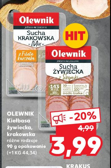 Kiełbasa krakowska sucha z filetem z kurczaka Olewnik promocje