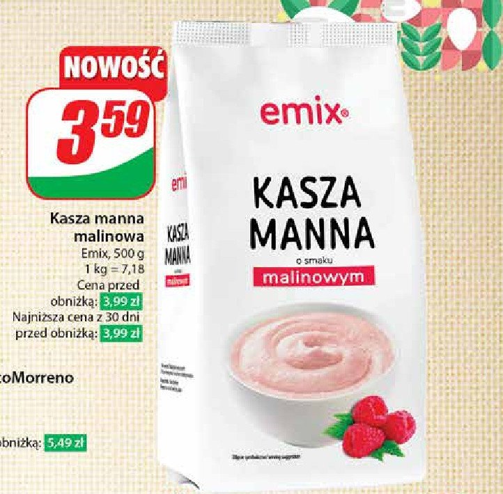 Kasza manna i smaku malinowym Emix promocja