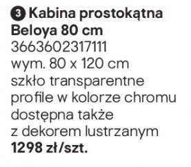 Kabina prysznicowa prostokątna Beloya 80 cm promocja w Castorama