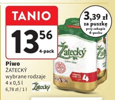 Piwo ŻATECKY wybrane rodzaje 4-pack promocja w Intermarche