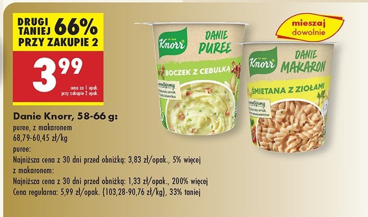 Puree boczek z cebulką Knorr danie promocja w Biedronka