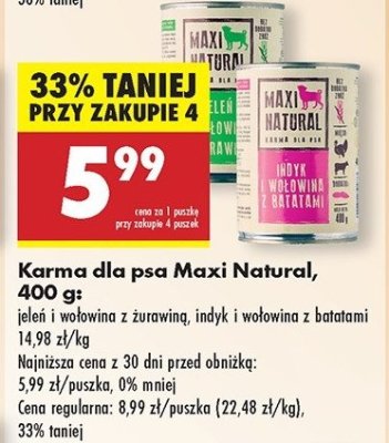 Karma dla psa indyk i wo艂owina z batatami Maxi natural promocja