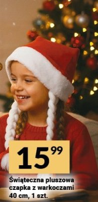 Świąteczna pluszowa czapka z warkoczami 40 cm, 1 szt. promocja w Twój Market