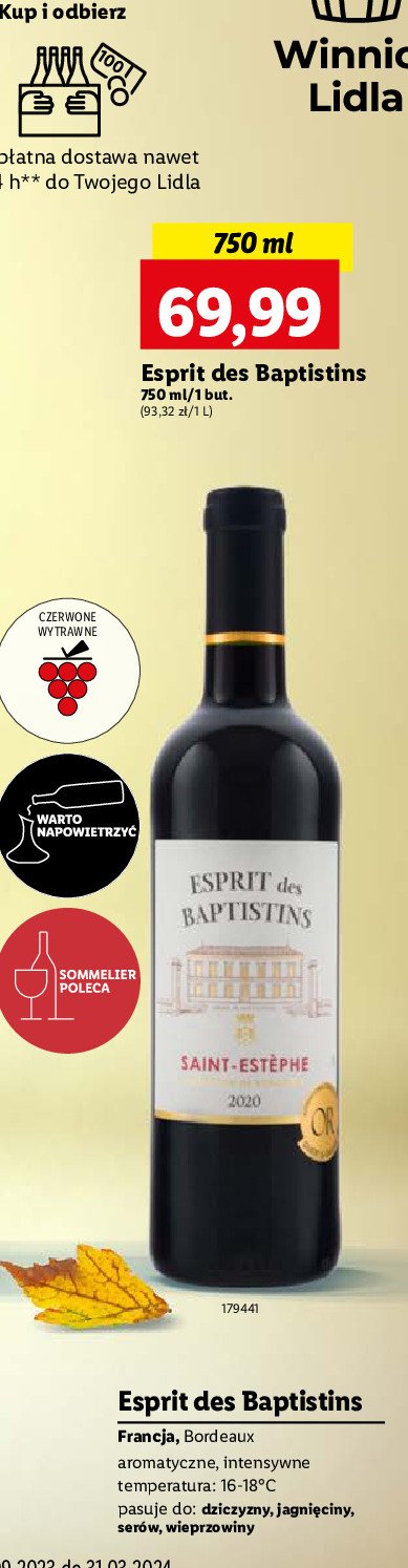 Wino Esprit des baptistins promocja w Lidl