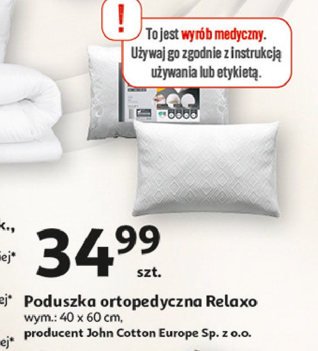 Poduszka ortopedyczna relaxo 40 x 60 cm John cotton promocja