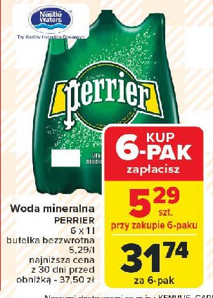 Woda naturalna mineralna gazowana Perrier promocja w Carrefour Market