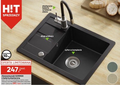 Zlewozmywak SUMMER z baterią elastyczną czarny promocja w Leroy Merlin