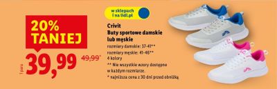 Buty sportowe damskie lub męskie 37-41, 41-46 promocja w Lidl