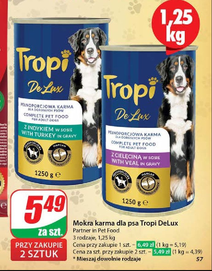 Karma dla psa z cielęciną Tropi deluxe promocja