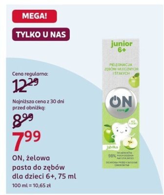 Pasta do zębów ON, żelowa dla dzieci 6+, 75 ml promocja w Rossmann