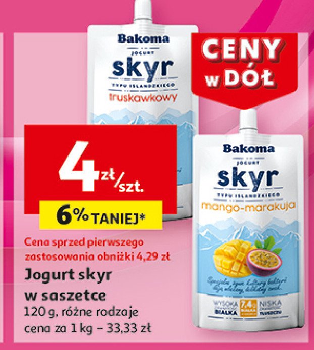 Jogurt mango-marakuja saszetka Bakoma skyr promocja