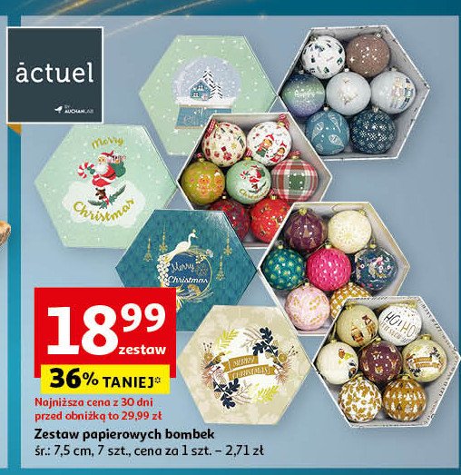 Bombki papierowe w pudełku 7.5 cm Actuel promocja