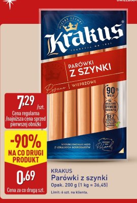 Parówki Krakus parówki z szynki wieprzowe promocja w Aldi