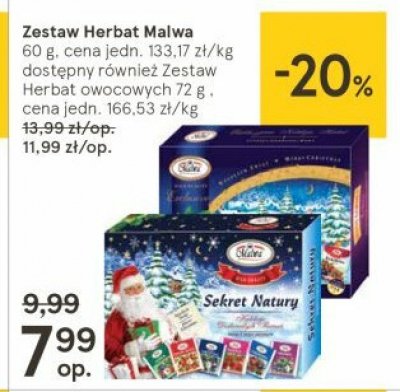 Zestaw w pudełku świąteczny bożenarodzeniowy sekret natury herbat: żurawina x5 + aronia x5 + leśna x5 + malina x5 + dzika róża x5 + porzeczka x5 Malwa zestaw Malwa tea promocja