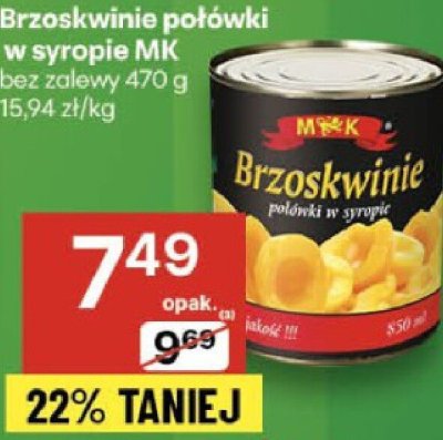 Brzoskwinie połówki w syropie MK bez zalewy 470g promocja w Delikatesy Centrum