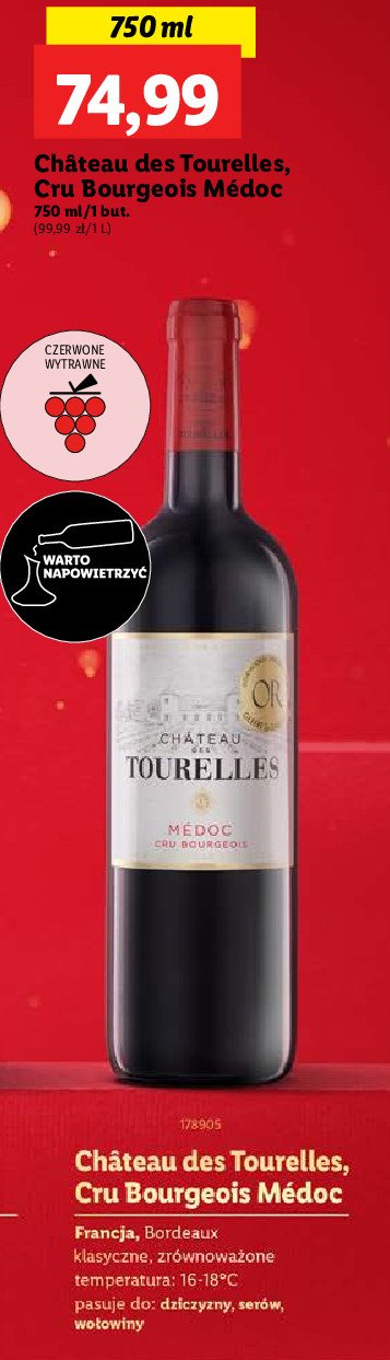 Wino CHATEAU DES TOURELLES GRAVES promocja w Lidl