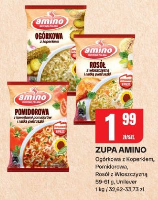 Zupa Amino Ogórkowa z Koperkiem, Pomidorowa, Rosół z Włoszczyzną 59-61 g, Unilever promocja w Chorten