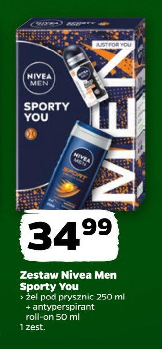 Zestaw w pudełku sporty you: żel pod prysznic 250 ml + dezodorant roll-on 50 ml Nivea men zestaw promocja w Netto