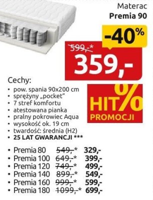 Materac Premia 90 promocja w Black Red White
