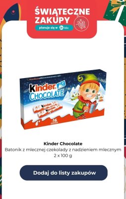 Batoniki Kinder Chocolate z mlecznej czekolady z nadzieniem mlecznym, 2x100 g promocja w Biedronka