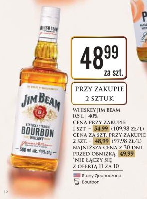 Whisky Jim Beam 0.5L 40% promocja w Dino