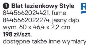 Blat łazienkowy Style fume 60x46.4x2.2 cm promocja w Castorama