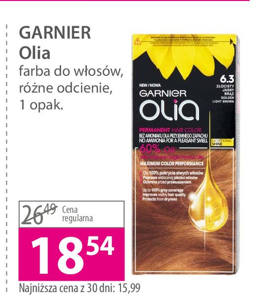 Farba do włosów 6.30 złocisty jasny brąz Garnier olia promocja