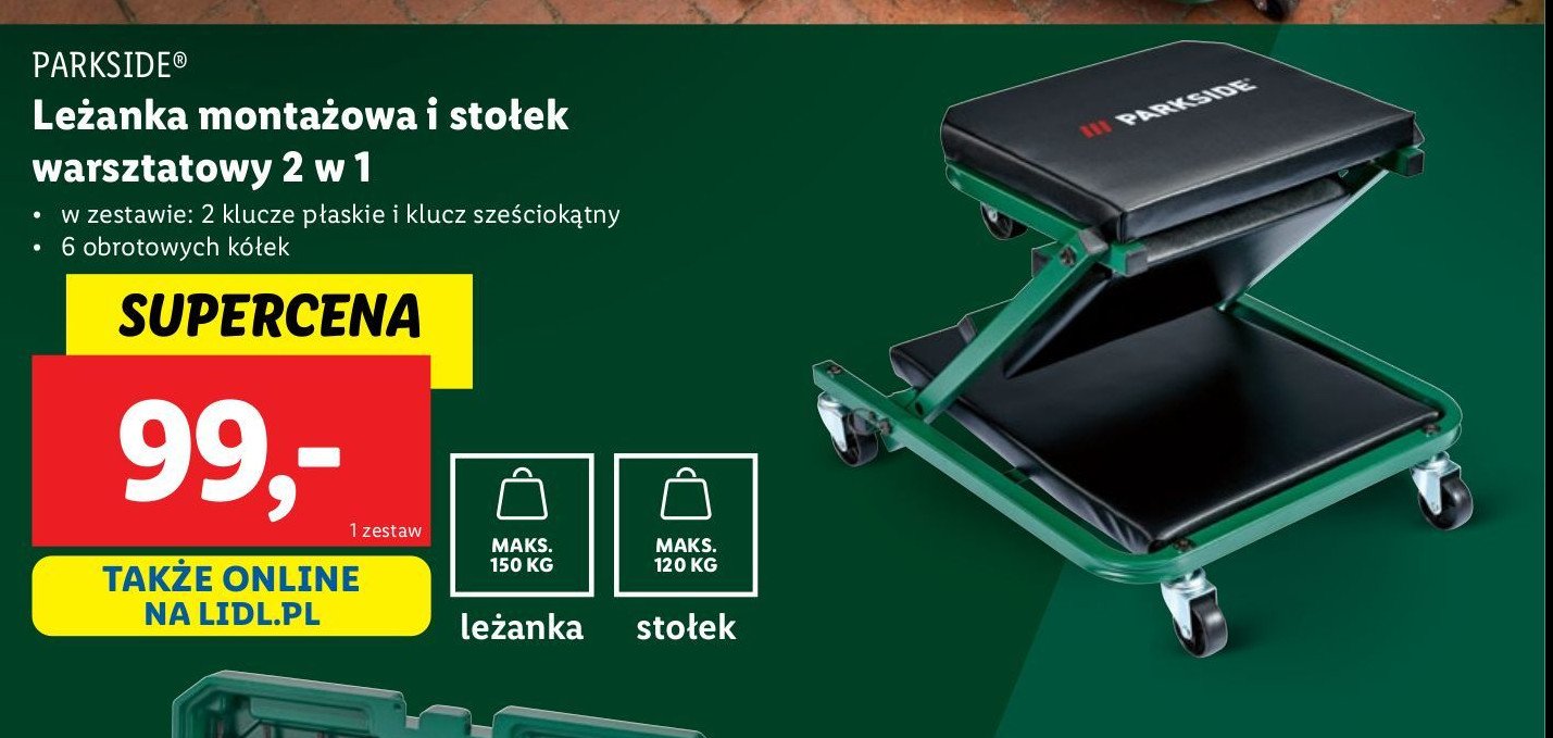 Leżanka montażowa Parkside promocja w Lidl