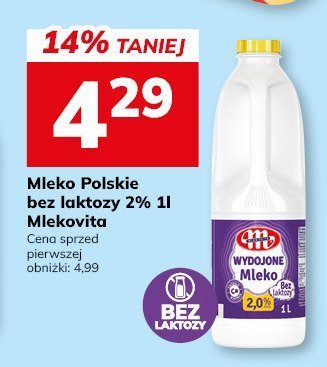 Mleko Polskie bez laktozy Mlekovita 2% 1l promocja w Hitpol
