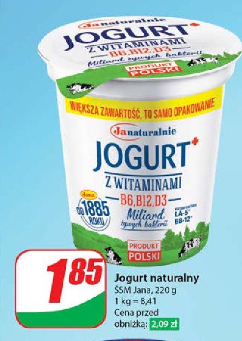 Jogurt z witaminami Janaturalnie promocja w Dino