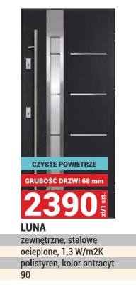 Drzwi LUNA zewnętrzne, stalowe ocieplone, 1,3 W/m2K polistyren, kolor antracyt 90 promocja w Merkury Market