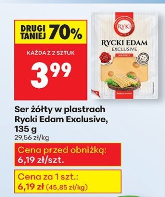 Ser żółty w plastrach Rycki Edam Exclusive 135 g promocja w Biedronka