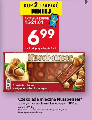 Czekolada mleczna  z całymi orzechami laskowymi 100g Nussbeisser promocja