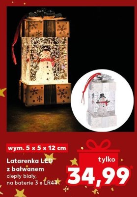 Latarnia LED z bałwanem ciepły biały na baterie 3 x LR44 wym. 5 x 5 x 12 cm promocja w Kaufland