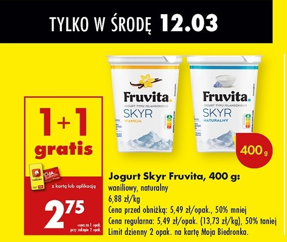 Jogurt skyr naturalny Fruvita skyr promocja w Biedronka