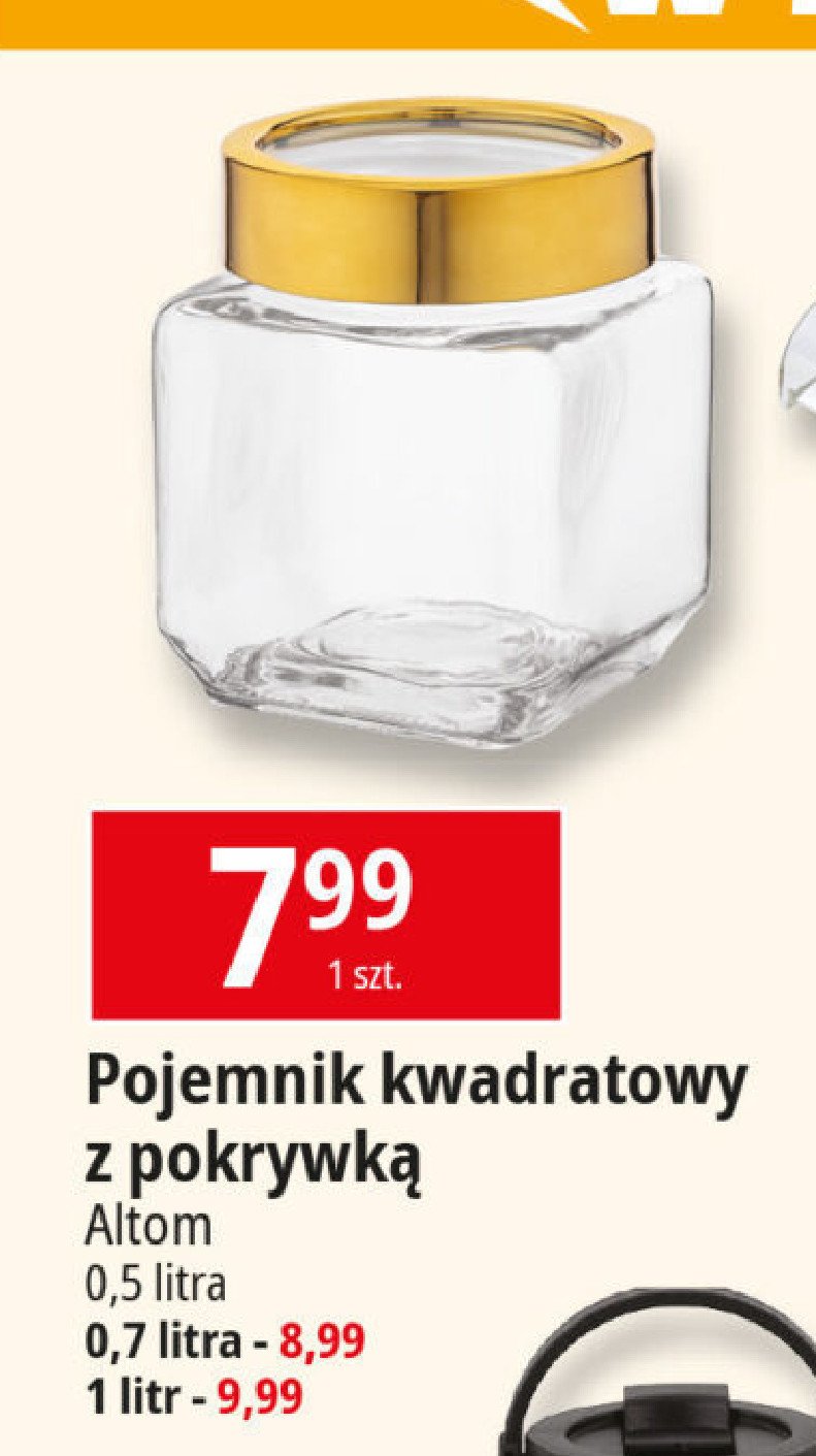 Pojemnik kwadratowy ze złotą pokrywką 1 l Altom promocja