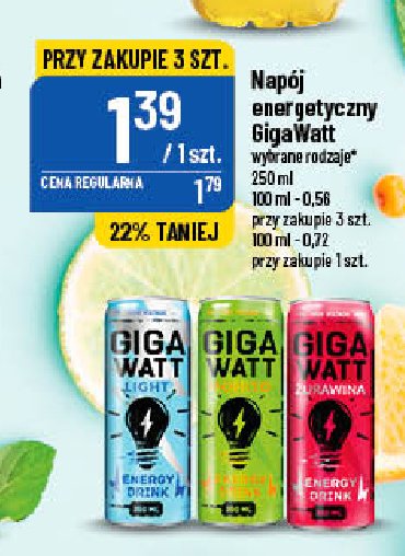 Napój energetyczny sugar free Giga watt promocja