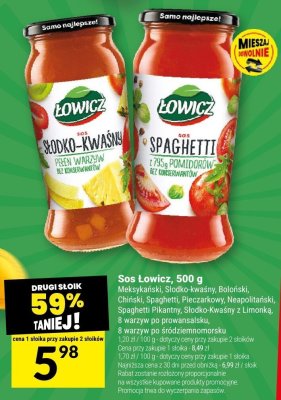 Sos Łowicz, 500 g (Meksykański, Słodko-Kwaśny, Boloński, Chiński, Spaghetti, Pieczarkowy, Neapolitański, Spaghetti Pikantny, Słodko-Kwaśny z Limonką) promocja w Twój Market