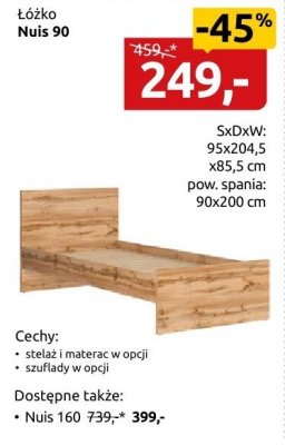 Łóżko Nuis 90 promocja w Black Red White