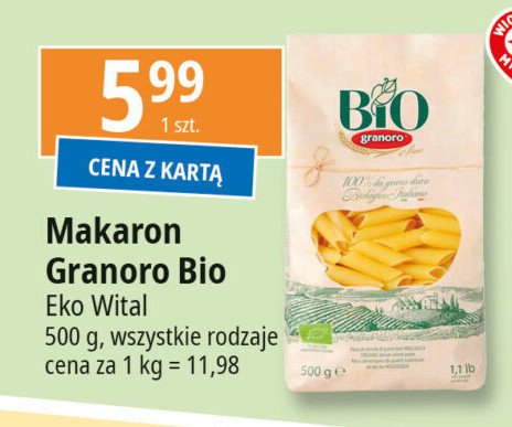 Makaron rurki Granoro bio promocja w Leclerc