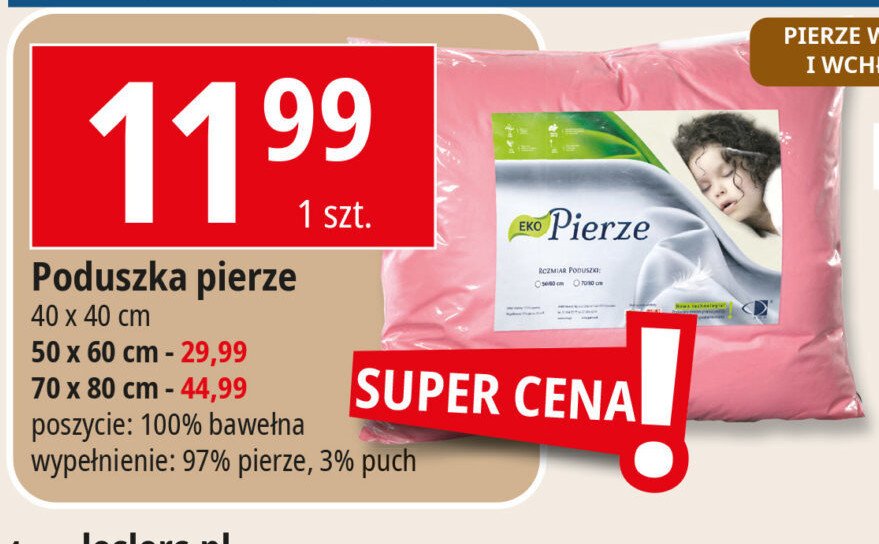 Poduszka eko pierze 40 x 40 cm promocja