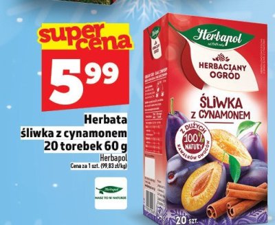 Herbata śliwka z cynamonem 20 torebek 60 g promocja w TOPAZ