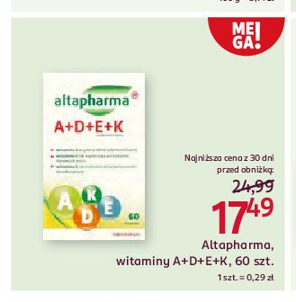 Witaminy a+d+e+k Altapharma promocja w Rossmann