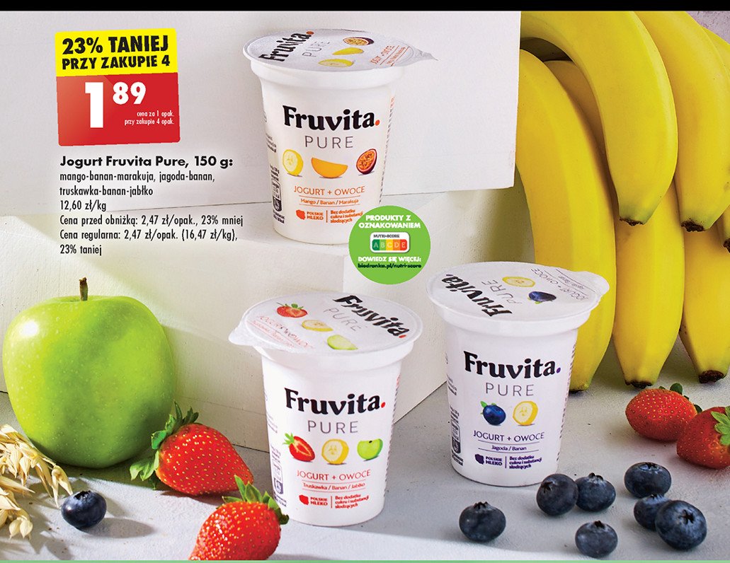 Jogurt mango-banan-marakuja Fruvita pure Fruvitaland promocja