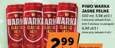 Piwo Warka Jasne Pełne różne rodzaje puszka 500 ml 5,98 zł/1 l 6,58 zł/1 l promocja w ABC