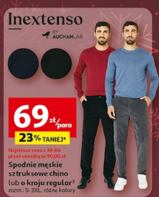 Spodnie męskie sztruksowe chino lub kroju regular Inextenso promocja w Auchan