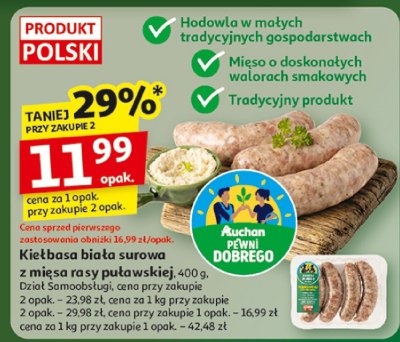 Kiełbasa biała surowa z mięsa rasy puławskiej 400g Dział Samoobsługi promocja w Auchan