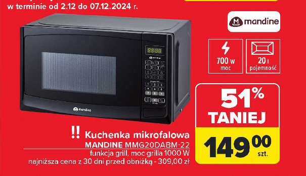 Kuchenka mikrofalowa mmg20dabm-22 Mandine promocja w Carrefour Market